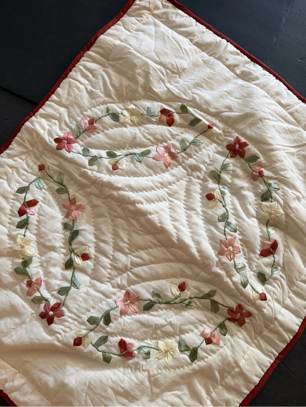 New American Traditions Cream Quilted Abigail Ribbon Pillow Sham 20x26” Country
